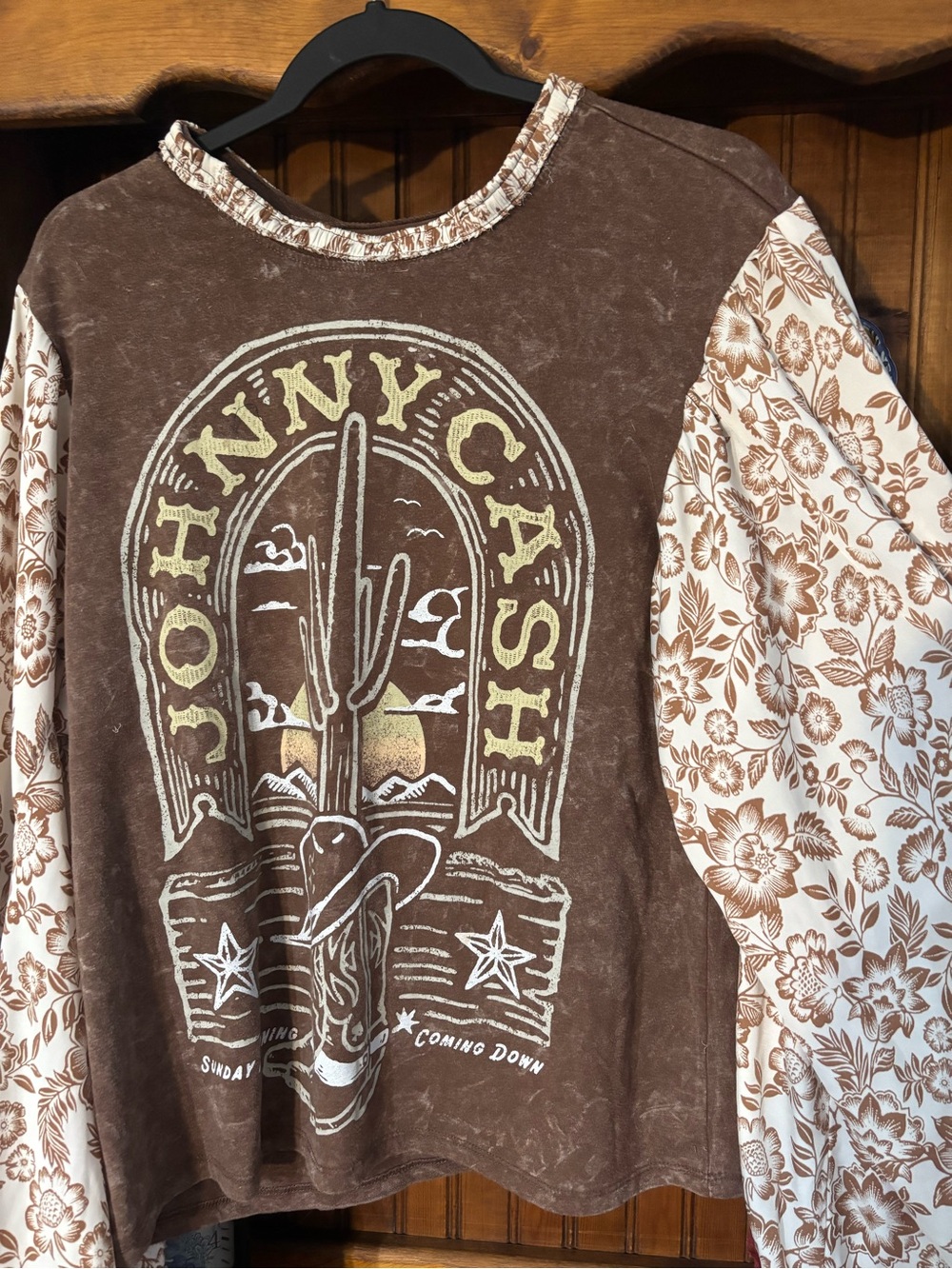 Brown Graphic Long-Sleeve Shirt Upcycle  fit M/L